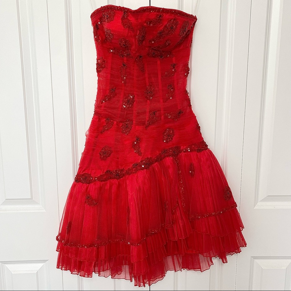 Le Gala By Mon Chri Red Strapless Dress Size 6